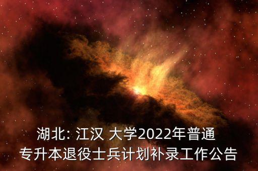 湖北: 江漢 大學(xué)2022年普通 專升本退役士兵計劃補(bǔ)錄工作公告